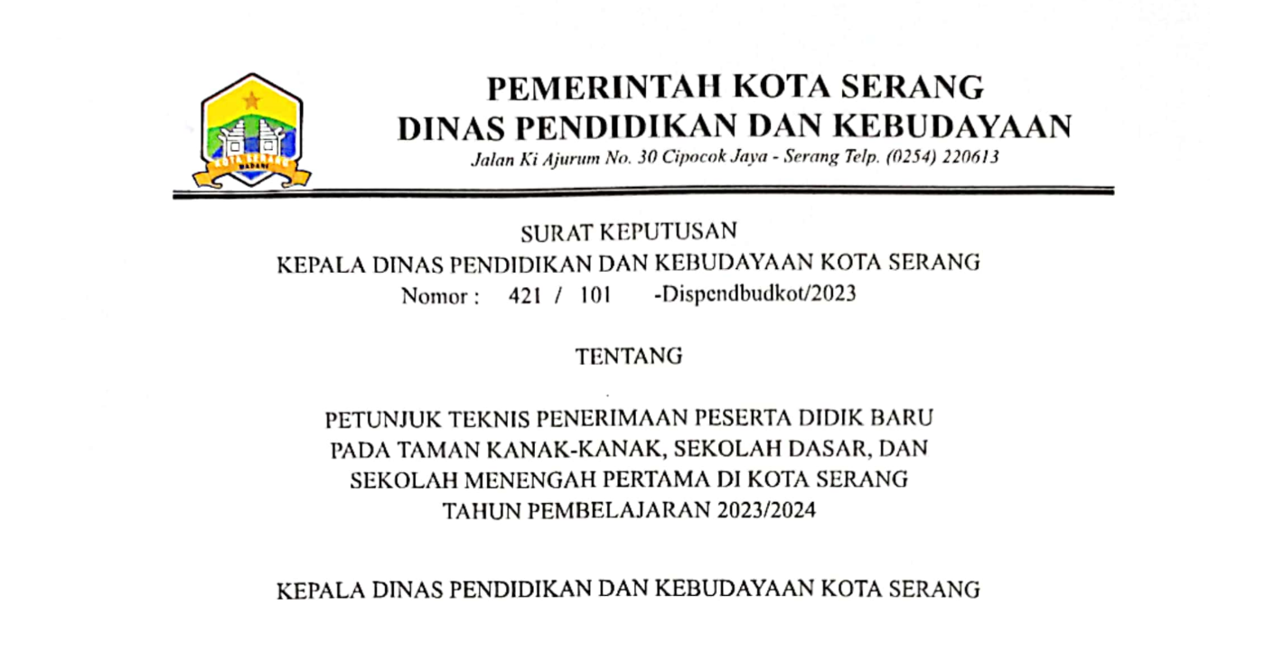 Petunjuk Teknis Penerimaan Peserta Didik Baru PPDB pada TK, SD dan SMP Tahun 2023/2024